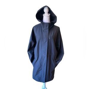 Eastern Mountain Sports EMS Long Rain Coat Black Full Zip Hooded Jacket Womens L